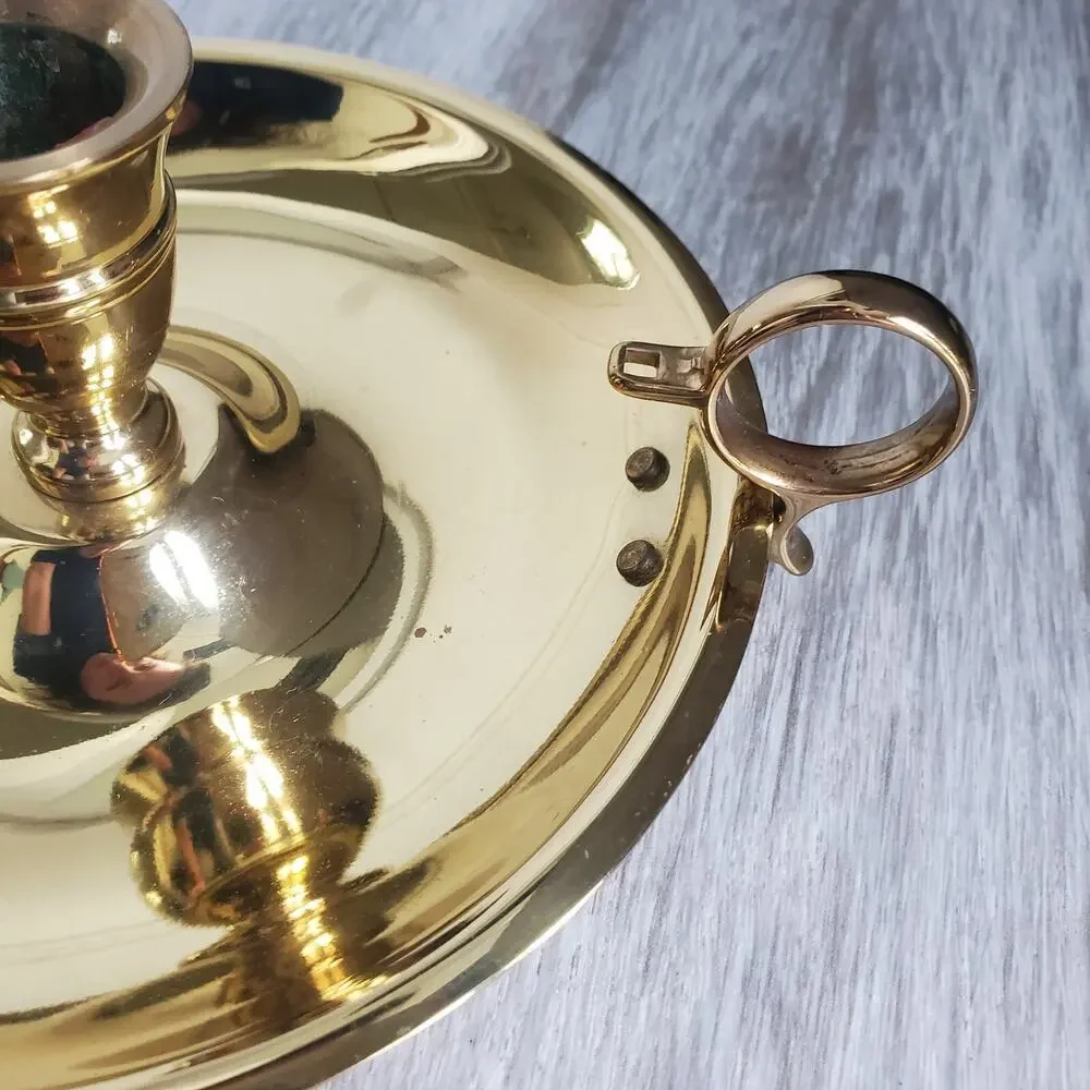 Vintage Gold Brass Candle Holder Stick Ring Thumb Grip Handle